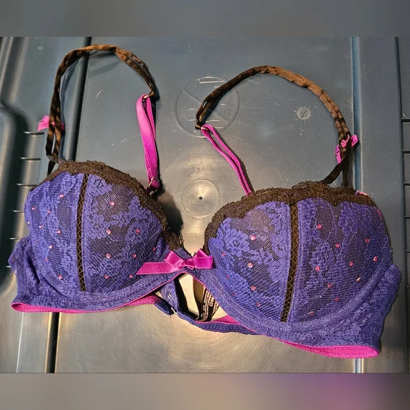 Victoria's Secret Sexy Little Things Purple & Pink Floral Lace Underwire Bra 34B - Picture 2 of 4